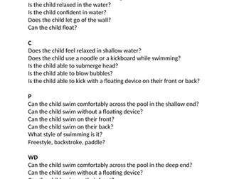 21. Swimming - Report Card Comments and Assessment Criteria.