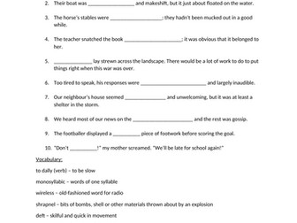 When The Sky Falls Phil Earle vocabulary sheet