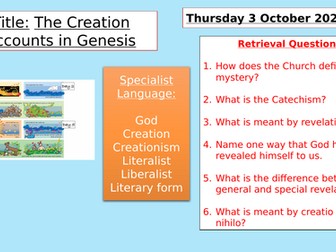 Y7 NEW KS3 CATHOLIC RED: CREATION ACCORDING TO GENESIS LESSON