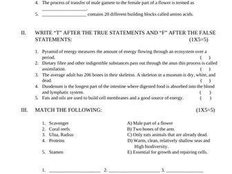 ACTIVITY OR ASSESSMENT SHEET WITH ANSWERS  FOR ECOSYSTEM, DIGESTION, FLOWER, AND SKELETON