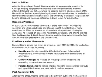 Barack Obama reading comprehension