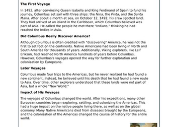 Christopher Columbus reading comprehension