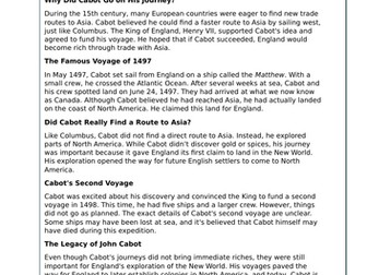 John Cabot reading comprehension