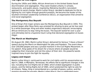 Martin Luther King reading comprehension