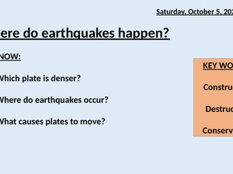 KS3 EARTHQUAKES SCHEME OF WORK