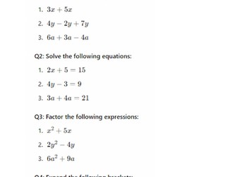 Worksheets  from 1 to 10 (Algebra) Questions and Solutions