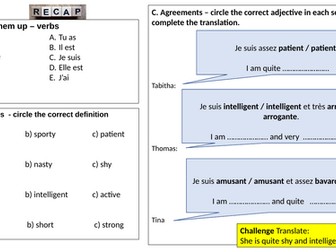 Recap slide for adjectives