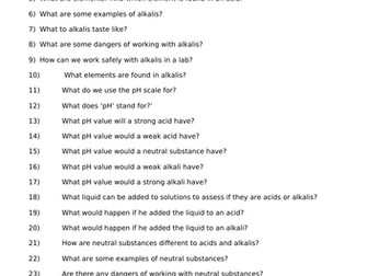 KS3 Acid and Alkali Questions