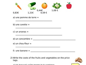 French - Prices of Fruits and Vegetables worksheet