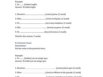 SPANISH ALL TENSES GRAMMAR TEST