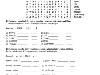 Worksheet French numbers 0-15