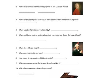 Classical Period Listening Worksheet