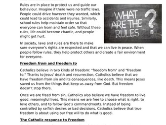 Y8: KS3 CATHOLIC RED: Creation and Covenant - What is Freedom?