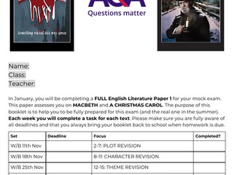 AQA Lit paper 1 Homework Booklet MACBETH and A CHRISTMAS CAROL