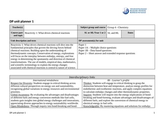 unit plan IBDP chemistry -  Reactivity 1 - What drives a chemical reaction