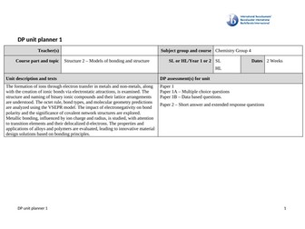 Unit plan for IBDP Chemistry - Structure 2 -  Models of bonding and structure
