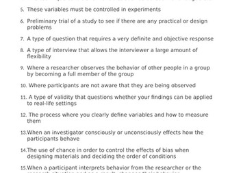 Research Methods mini quiz - Psychology A Level