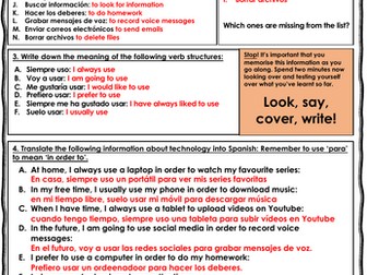 GCSE Spanish TECHNOLOGY revision sheet