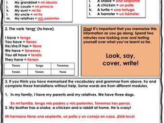 GCSE Spanish FAMILY, FRIENDS AND RELATIONSHIPS - revision sheet