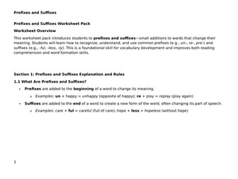 Prefixes and Suffixes Worksheet Pack – Build Vocabulary and Word Power