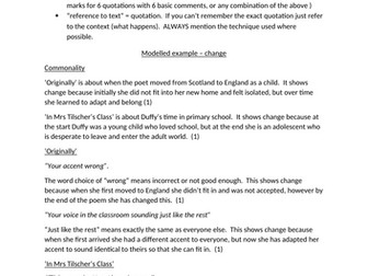 Carol Ann Duffy Comparison Question - 'In Mrs Tilscher's Class' and 'Originally'