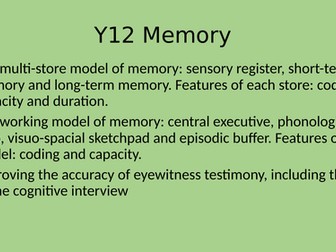 A Level Psychology - Memory revision activity