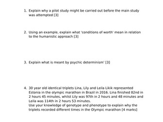 AO1/2/3 practice: AQA Psychology