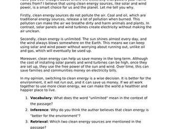 Renewable Energy Comprehension