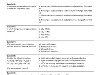 A-level  Chemistry Acids and Redox MCQ