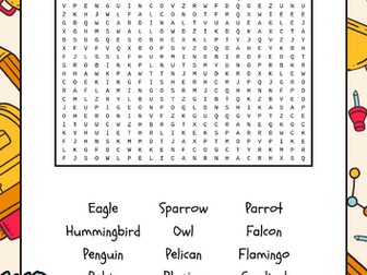 Types of Birds - Word Search No Prep Activity Printable Worksheet