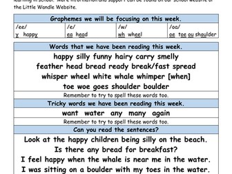 Phonics worksheets - Linked to Little Wandle - Spring 1