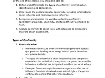 Conformity - A-Level Psychology Lesson