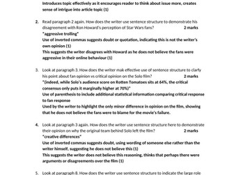 Higher English R4UAE RUAE Close Reading Sentence Structure Lesson and Task