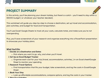 Dream Holiday Planner Project- Budget Excel Sheet, Research and PPT making