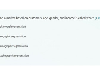 BTEC Enterprise - Task A - Marketing Activities Assessment - Microsoft Forms Quiz