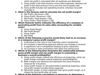 Gross Profit, Net Profit, Gross Profit Margin, Net Profit Margin Questions