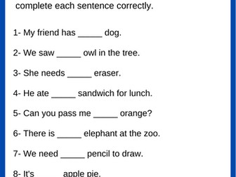 Articles : A and An Worksheets | Grammar Practice