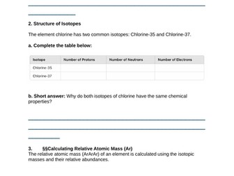 Edexcel iGCSE Chemistry Isotopes worksheet