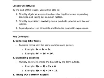 Manipulating Algebraic Expressions - GCSE Maths Lesson