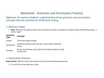 Worksheet - Grammar and Punctuation Practice