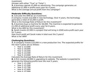 Average Rate of Return (ARR) Practice Questions