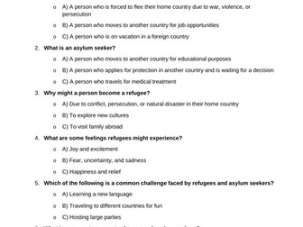 Year 7 Cover Worksheet (studying Refugee Boy)