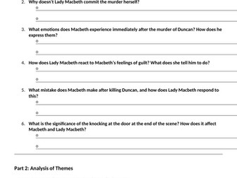 Year 10 Cover Macbeth Worksheet (Act 2 Scene 2)