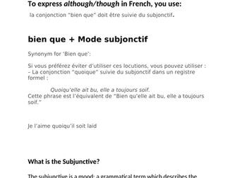 A LEVEL FRENCH revision "Bien Que" + Subjunctive