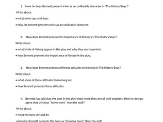 GCSE ENGLISH LITERATURE "The History Boys" exam questions