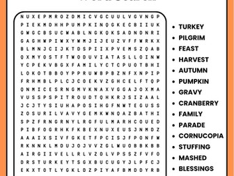 Thanksgiving Day Word Search Puzzle Worksheet Activity