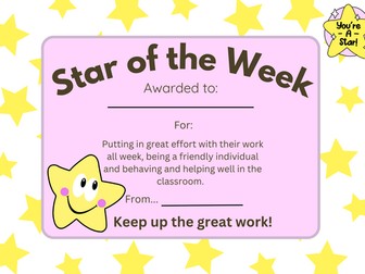 Star of the Week certificate
