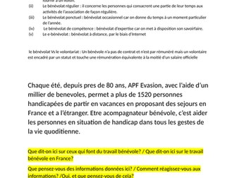 A LEVEL FRENCH speaking exam questions and answers Le Role Du Benevolat