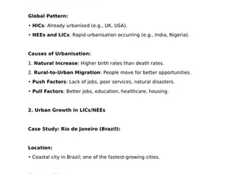 GCSE geography urbanisation revision booklet