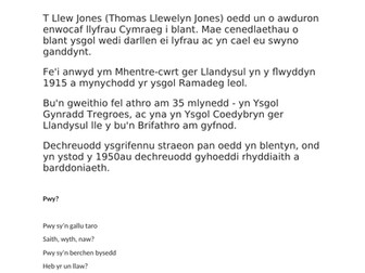 Cymraeg Iaith Gyntaf Blwyddyn 6 ASTUDIO CERDDI T. LLEW JONES